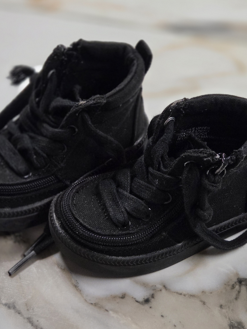Kids Black High-Top Canvas Sneakers with Side Zip